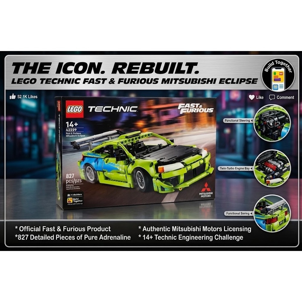 LEGO TECHNIC/FAST & FURIOUS/MITSUBISHI ECLIPSE/42229/NIB/MSLTFFE082726